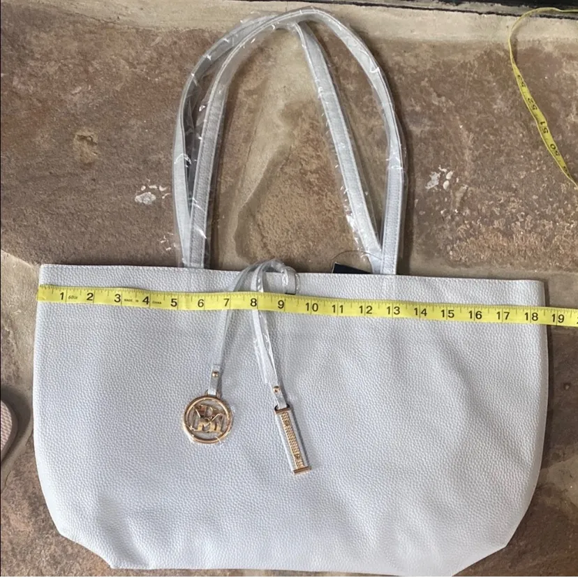 Badgley Mischka Gray Pebbled vegan leather shoulder Tote Bag decorative chain - Image 6