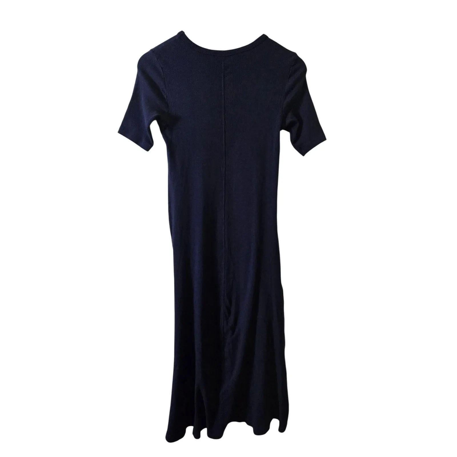 AYR The Moderne Dress Navy Blue Ribbed Knit Midi‎ Side Slit Pima Cotton S NWOT - Image 6