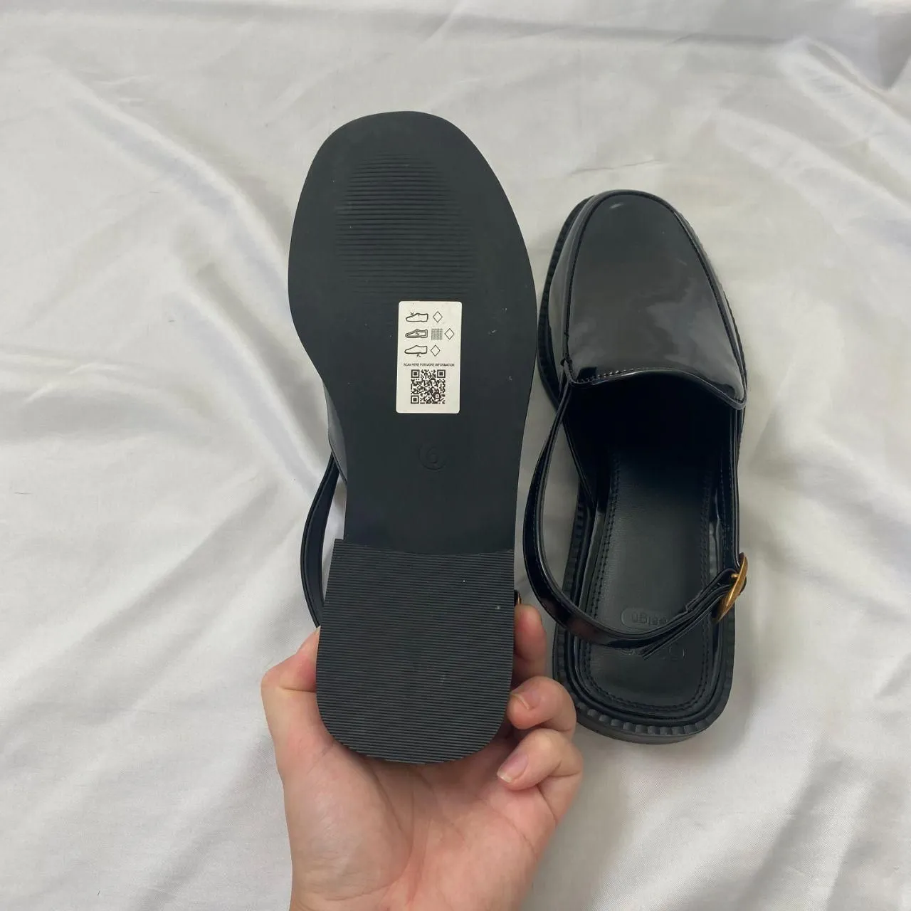 NEW ASOS Design Marcella Preppy Black Open Sling Back Gold Buckle Loafers US 8 - Image 7