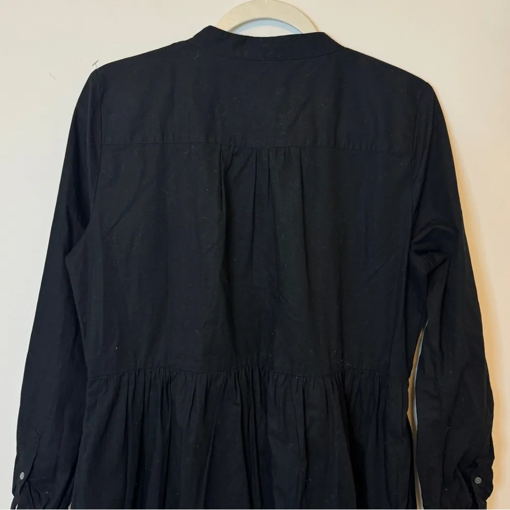 J. Crew Embroidered Poplin Tiered Dress Size Small Cotton Black Long Sleeve - Image 7