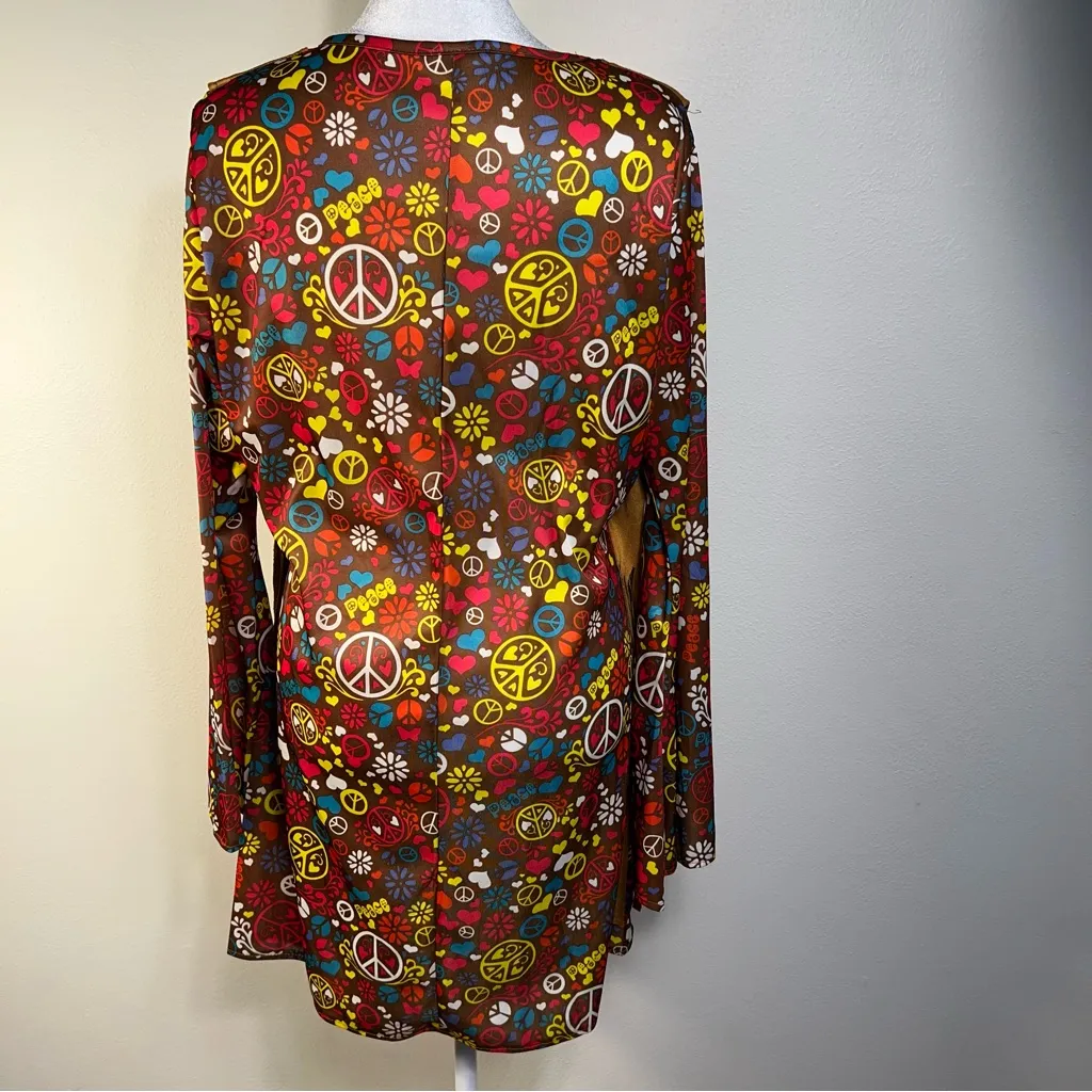 Peace  Love Hippie flower Power Adult Costume Fringed Vest Polyester M/L daisies - Image 8