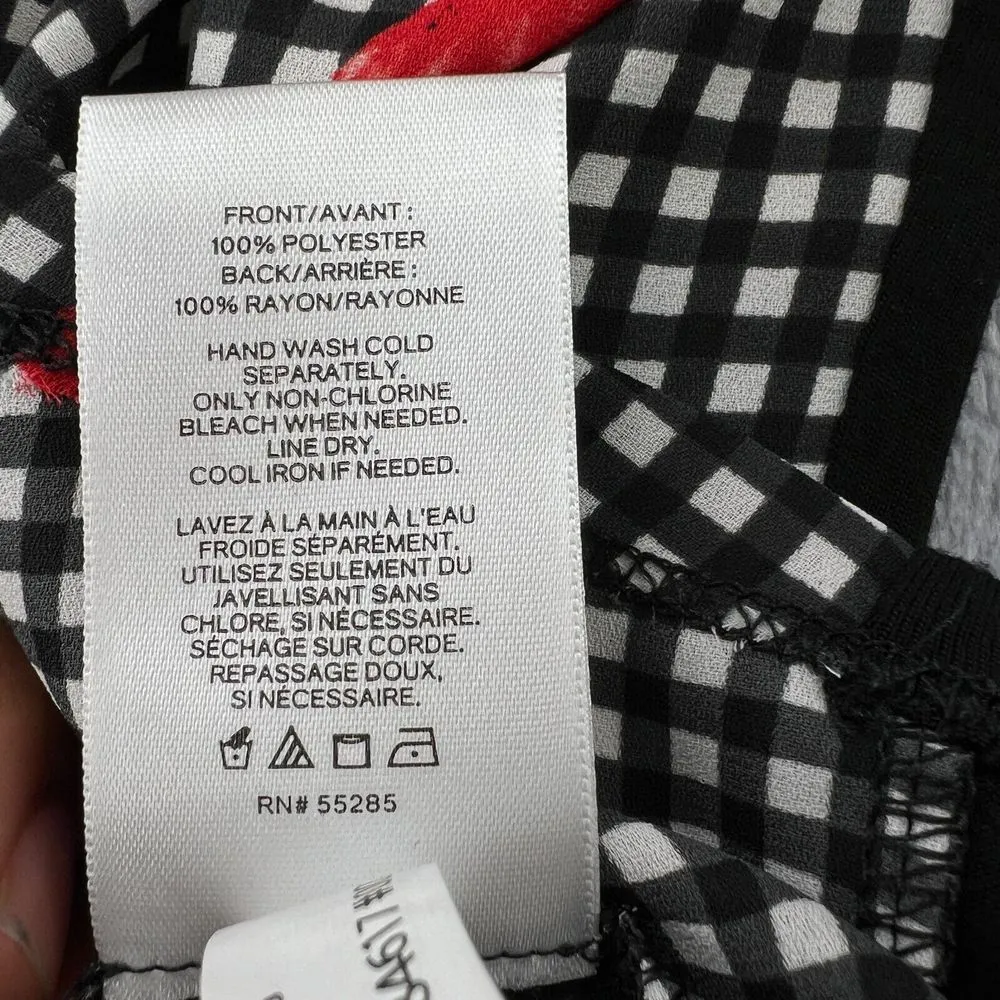 Express Women's Portofino‎ Shirt Small Sleeveless Floral Black 3/4 Button Sheer - Image 6