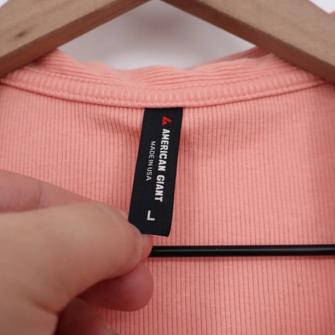 American Giant Coral Ribbed Polo Shirt Short Sleeve Collared Top Size L Pink Size L - Image 3