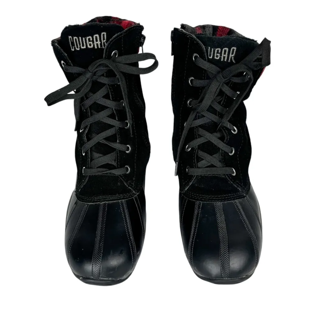 Cougar Canada Totem Waterproof Duck Boots Sz 7 Black Leather Plaid Cuff Lace Up - Image 4
