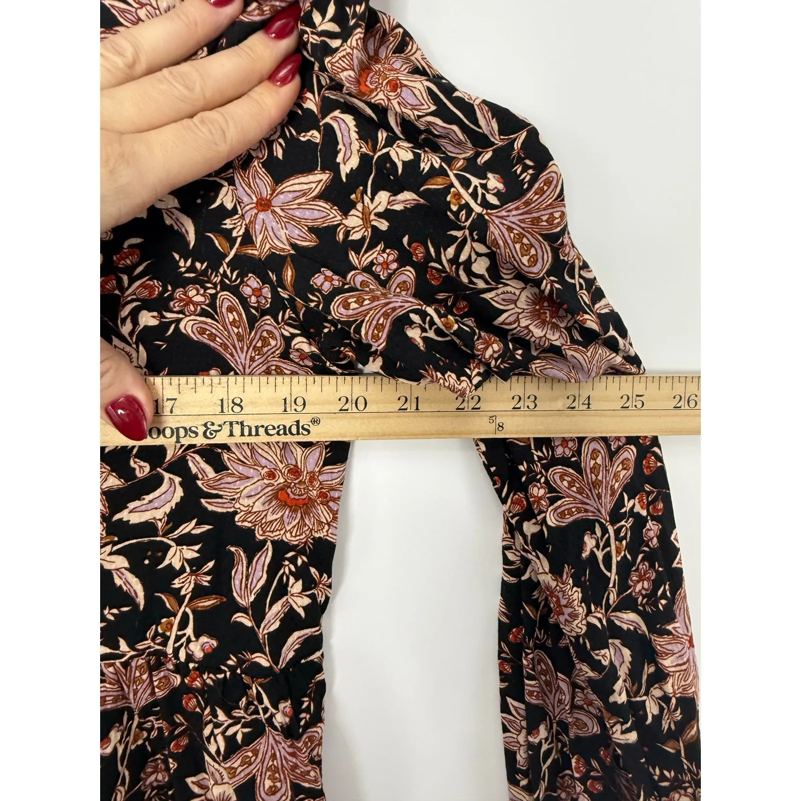 Knox Rose Floral Boho Babydoll Dress | Black Mauve Boho Long Sleeve Size M - Image 9