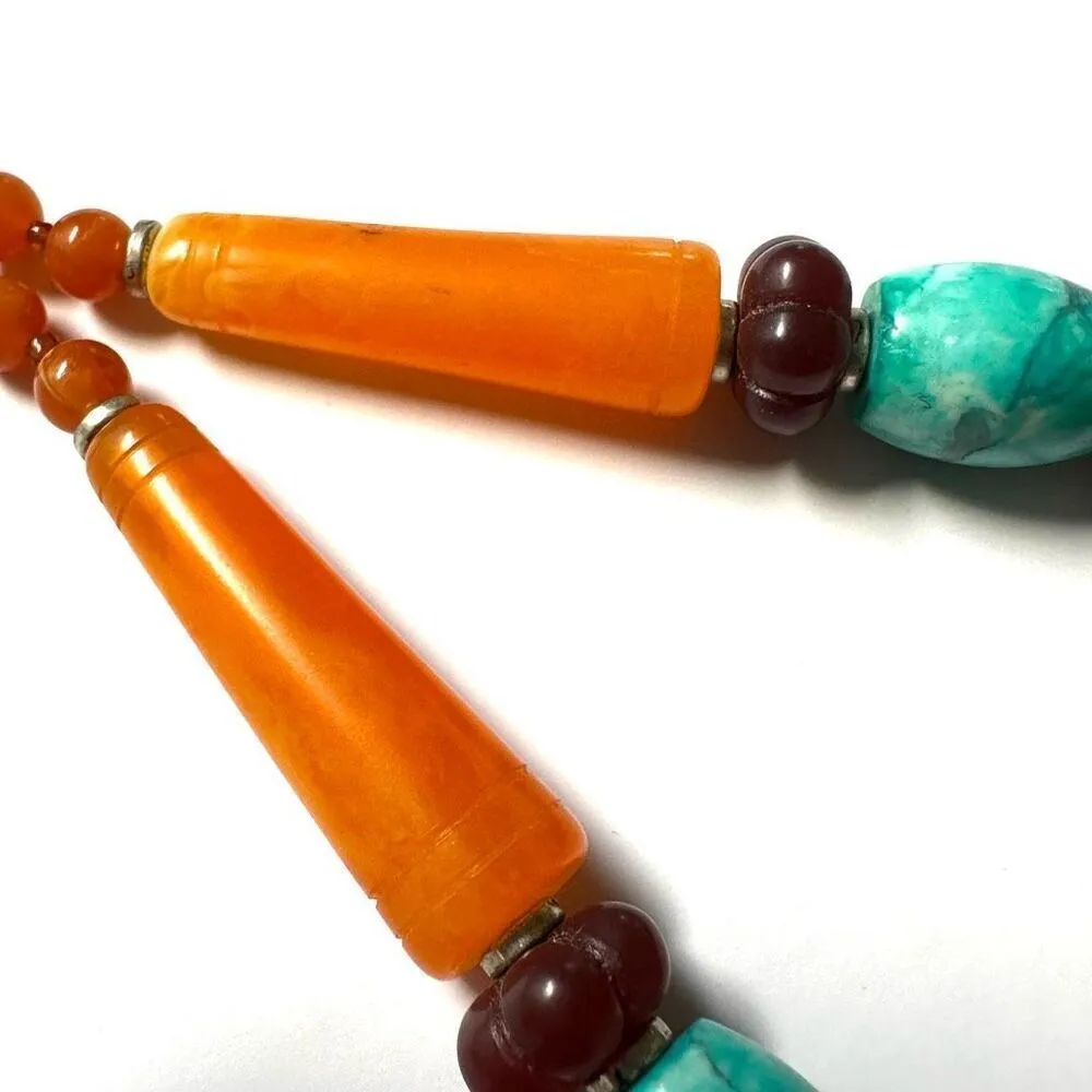 Avon tribal wooden lucite jadeite beaded necklace Orange - Image 10
