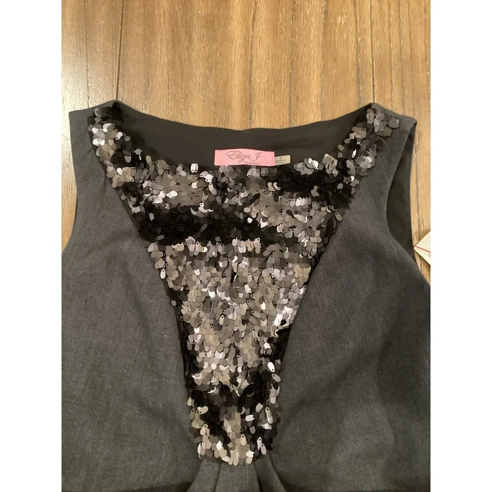 Eliza J Sleeveless cocktail mini Dress Sequin Heathered Gray black 6 NWT - Image 8