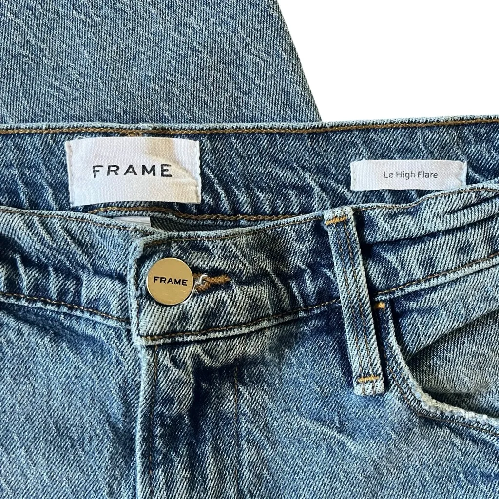 FRAME denim Le High Flare distressed “Crystal Shores Rips” light wash jeans - Image 5
