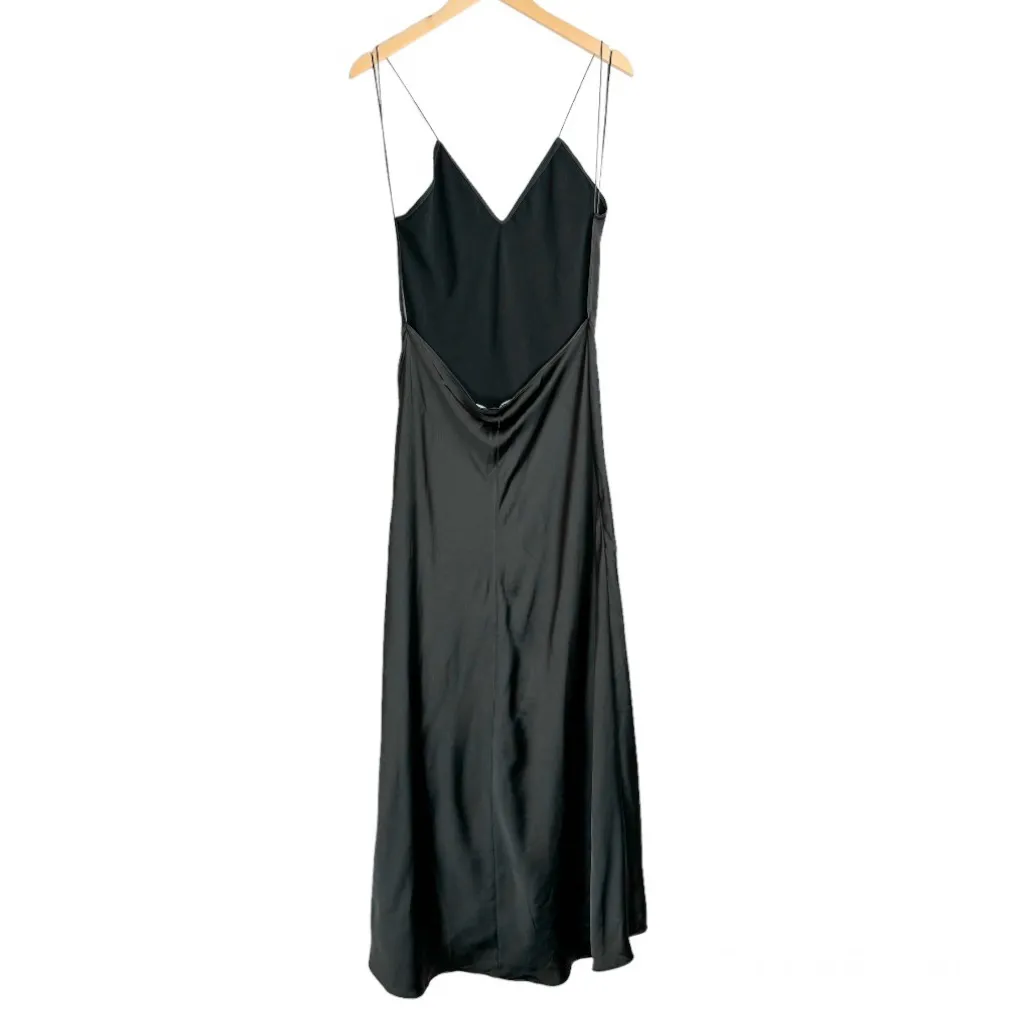 NEW ZARA Black Satin Slip Maxi Dress Sz Large Open Back - Image 3