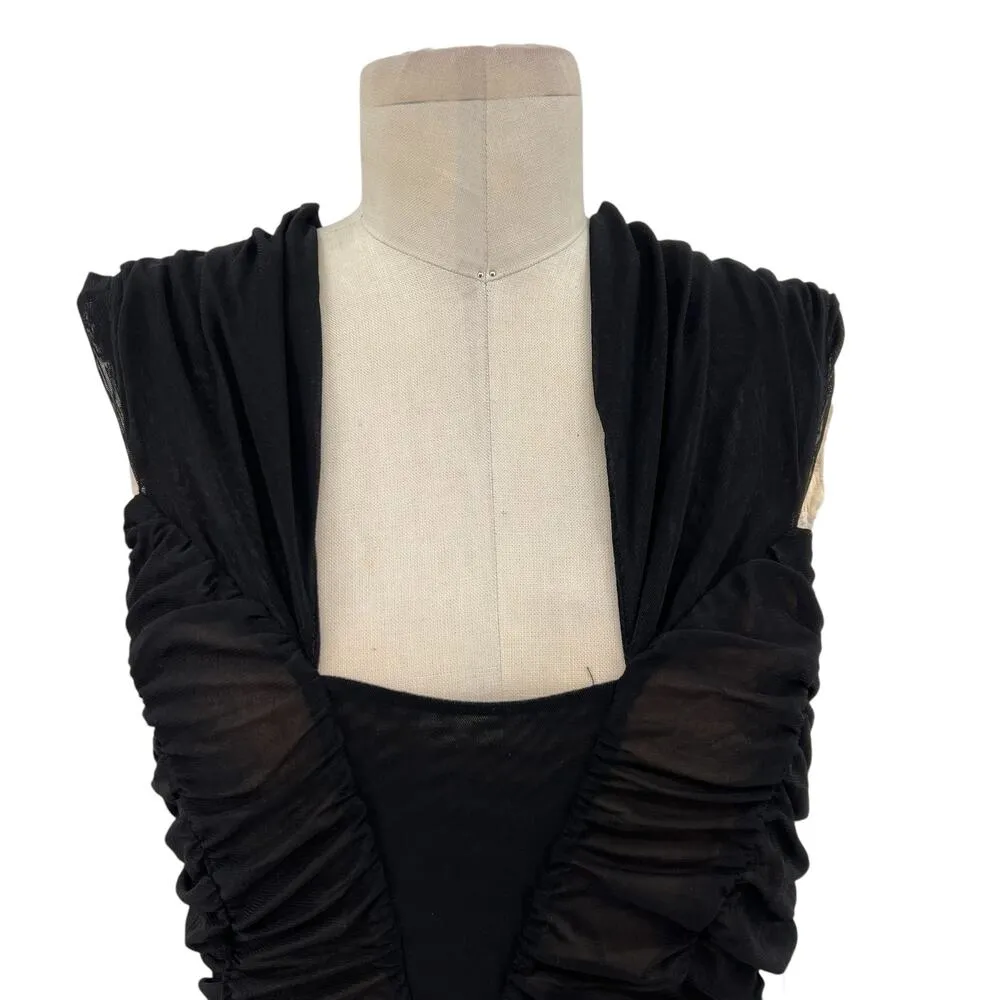 Majorelle Pandora Mini Dress Black Nude Ruched Shirred‎ Off the Shoulder Size XL - Image 4