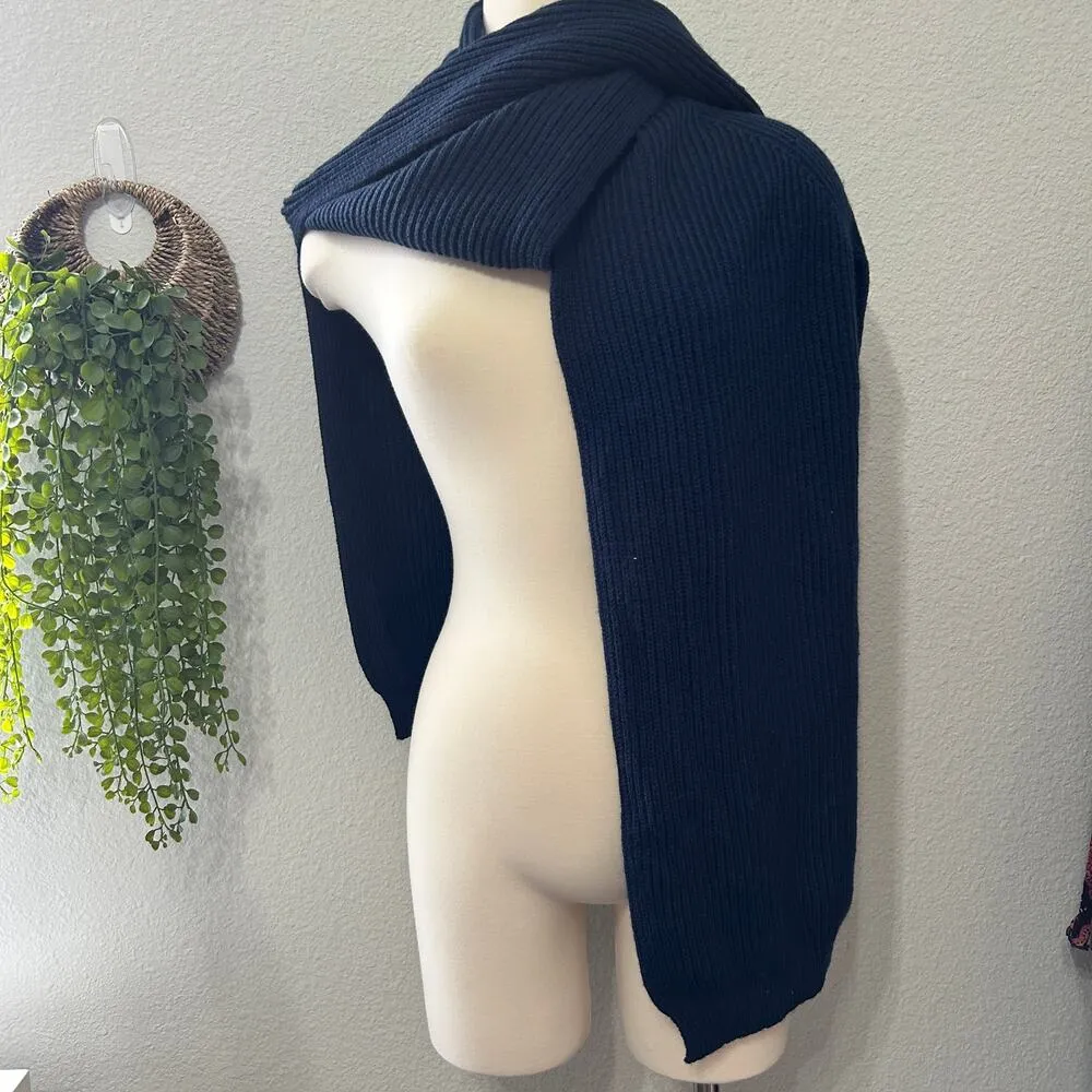 NEW Free People University Rib Sweater Scarf Knit Navy Prep Faux Wrap Scarf - Image 5