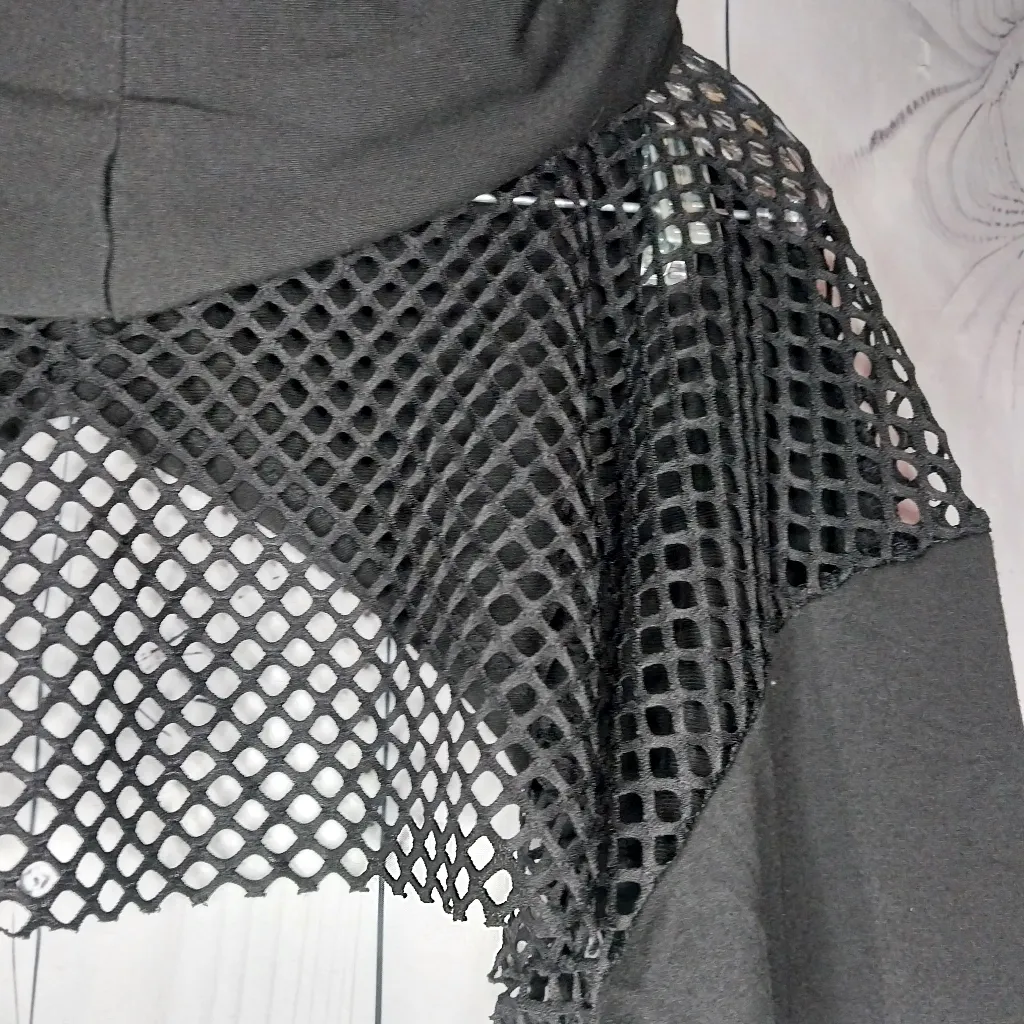 Fishnet Super Cropped Indie Sleeze Goth Hoodie Black Size M - Image 8