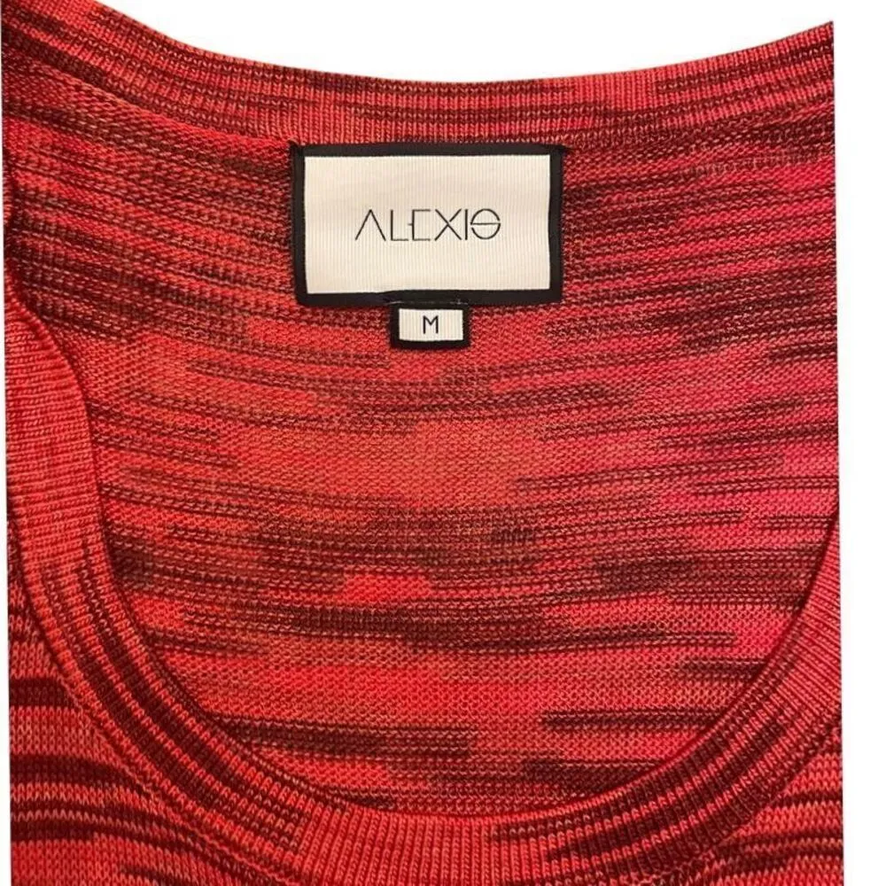 ALEXIS Red Space Dye Knit Long Sleeve Midi Dress‎ Scoop Neck Form Fitting Size M - Image 2