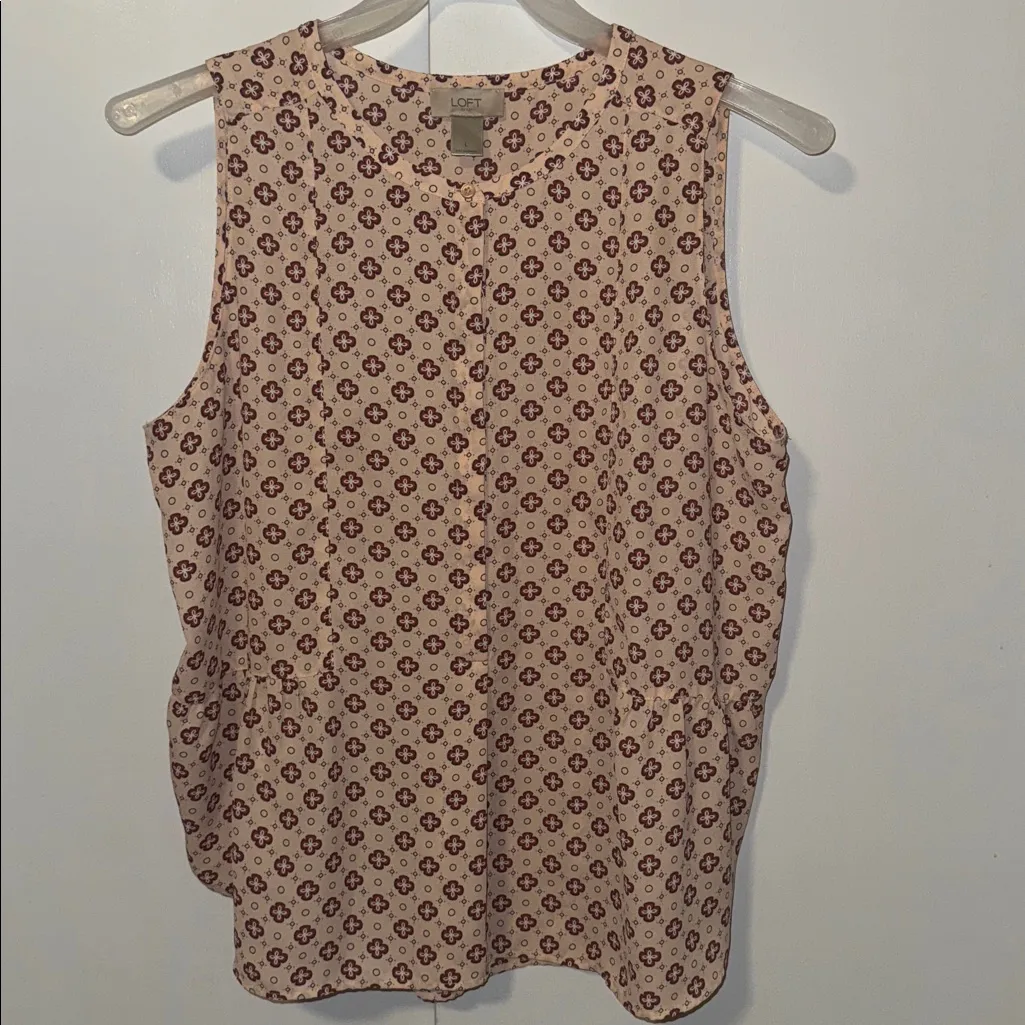 LOFT Floral Print Sleeveless Blouse Top Women’s L Large Peach Pink - Image 3