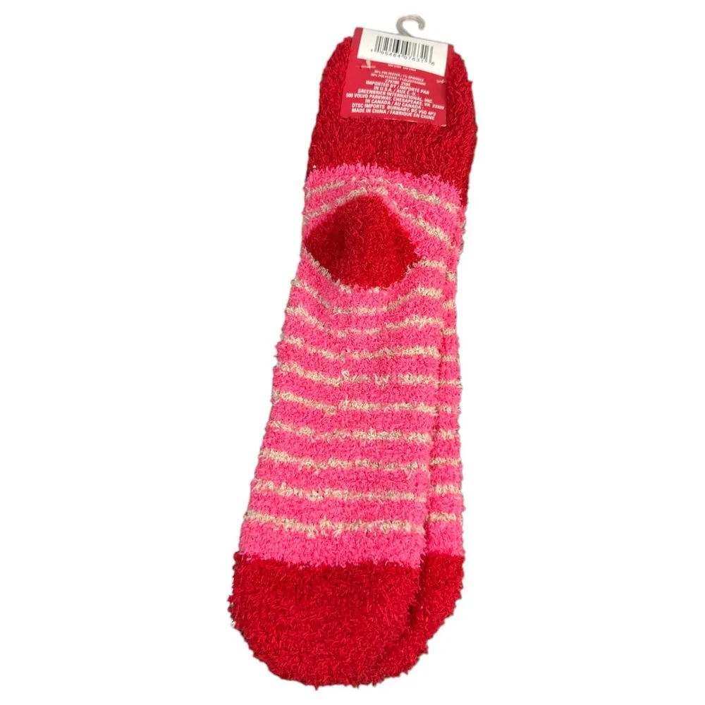 Snugadoo Soft Fuzzy Socks Llama Striped Red Pink Adult One Size NEW - Image 3