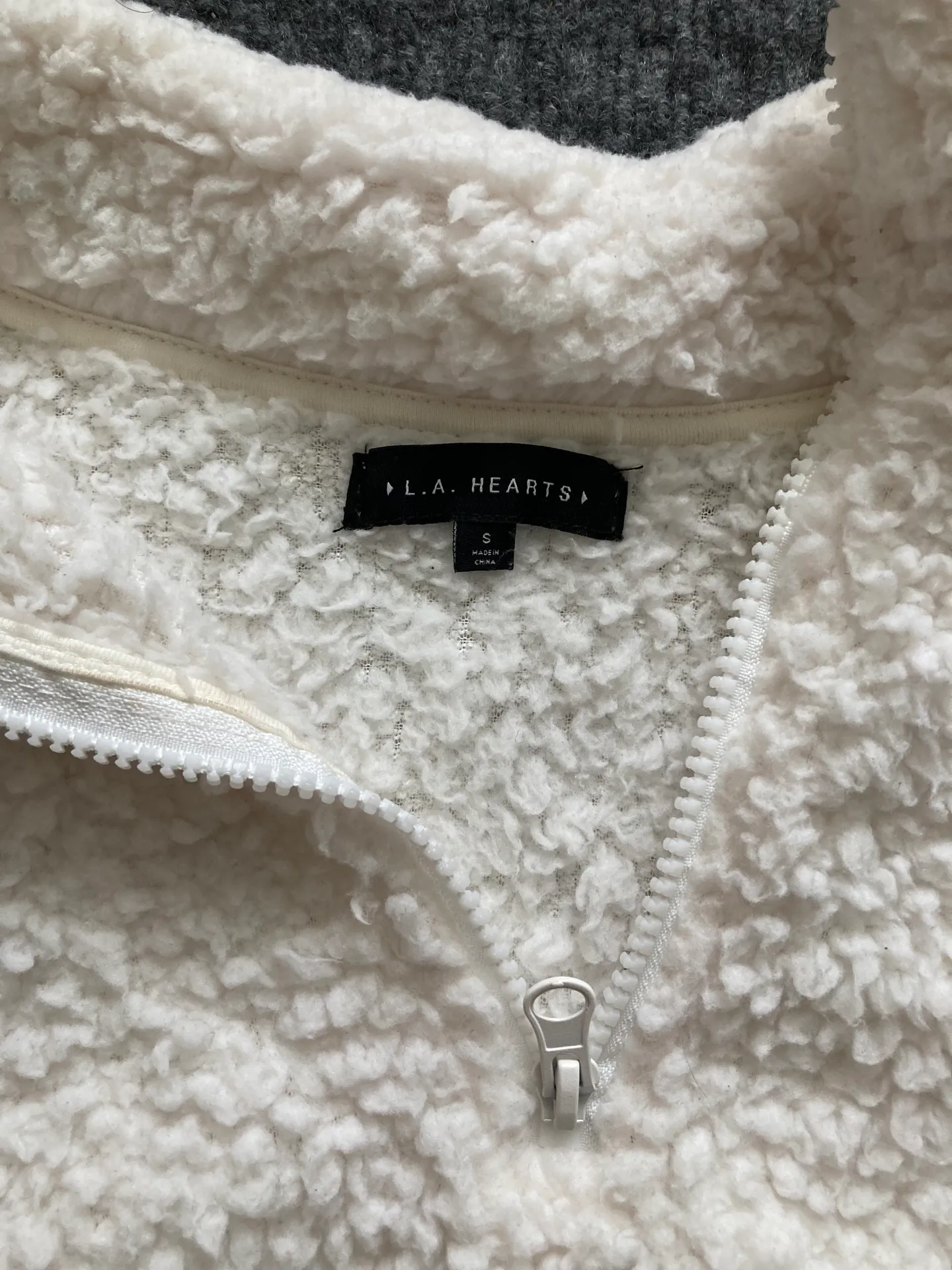 LA Hearts Cream  Fuzzy Crop Quarter Zip - Image 2