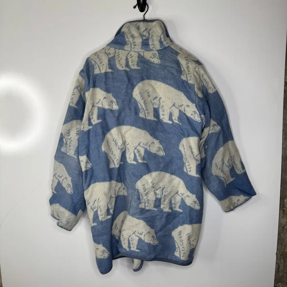 Vintage‎ Lillunn Polar Bear Wool Blanket Coat Made in Norway Size Medium Blue - Image 2