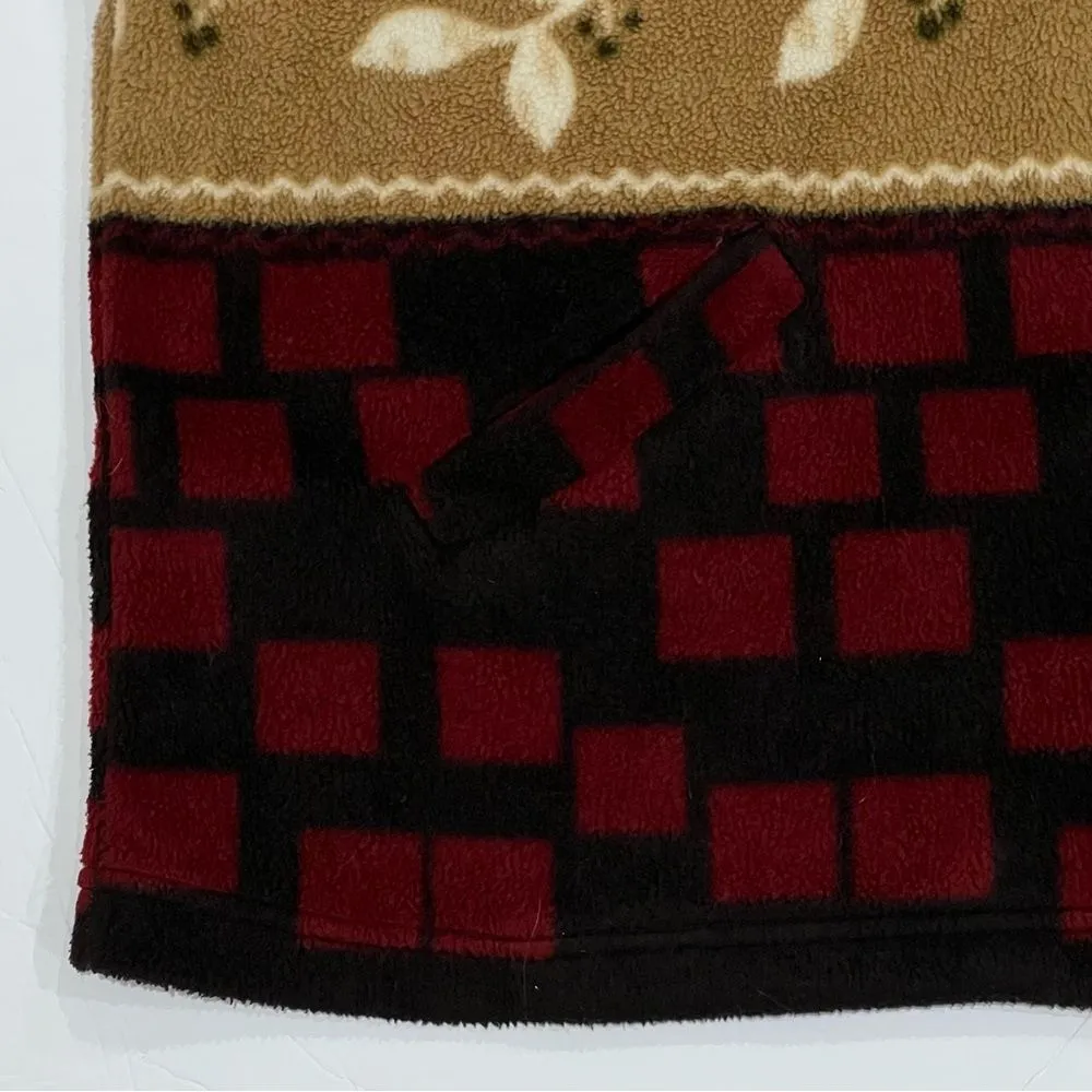 TanJay Brown and Plaid Full Zip Fleece Jacket with Dogs and Apples Size Large - Image 10