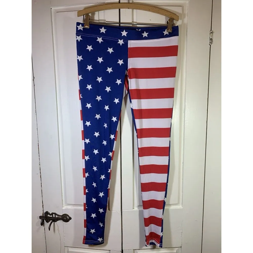 Tipsy Elves Leggings Womens Medium USA Flag Print Stretch Ski‎ Run Patriotic 4th - Image 3