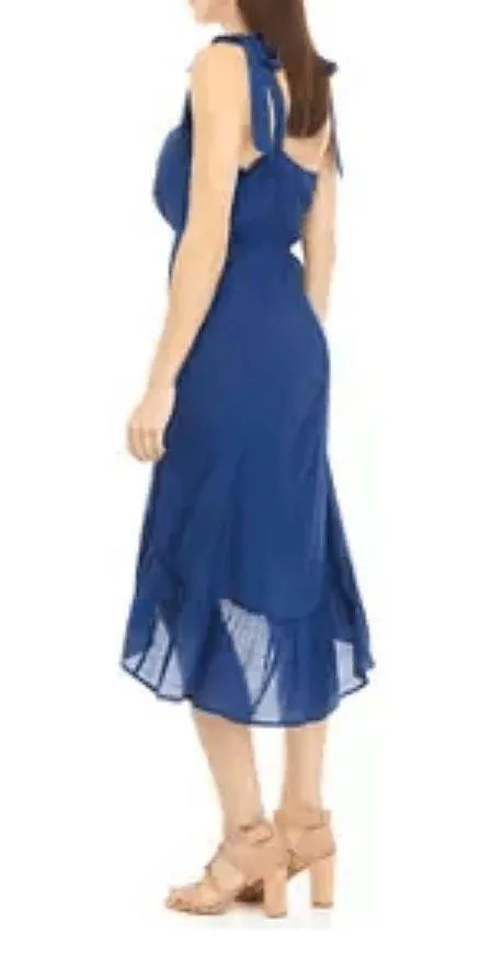 Luxology Dress Womens Blue Aline HighLow Adjustable TieStrap Midi Boho Flowy - Image 4