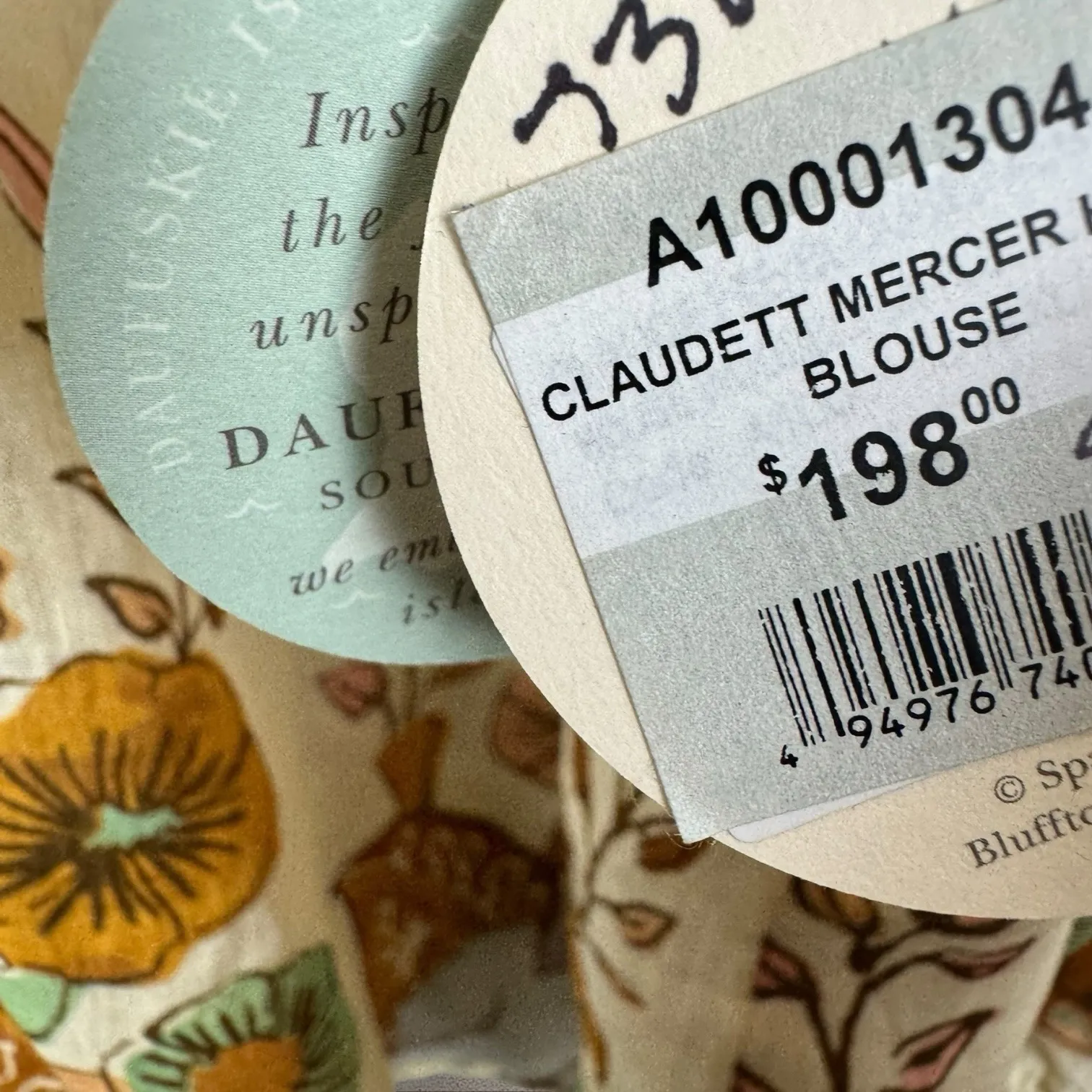 NWT Spartina 449 Claudette Mercer Blouse Woodblock Floral Cream Sz XL - Image 5