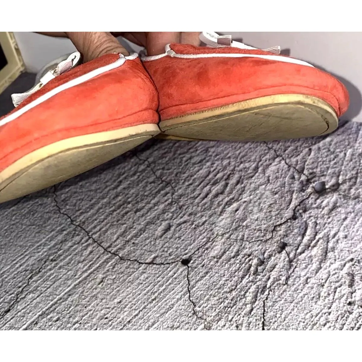 French Sole FS/NY Tomato Red Suede White Trim Bow Loafer Shoes Made Italy - Image 9