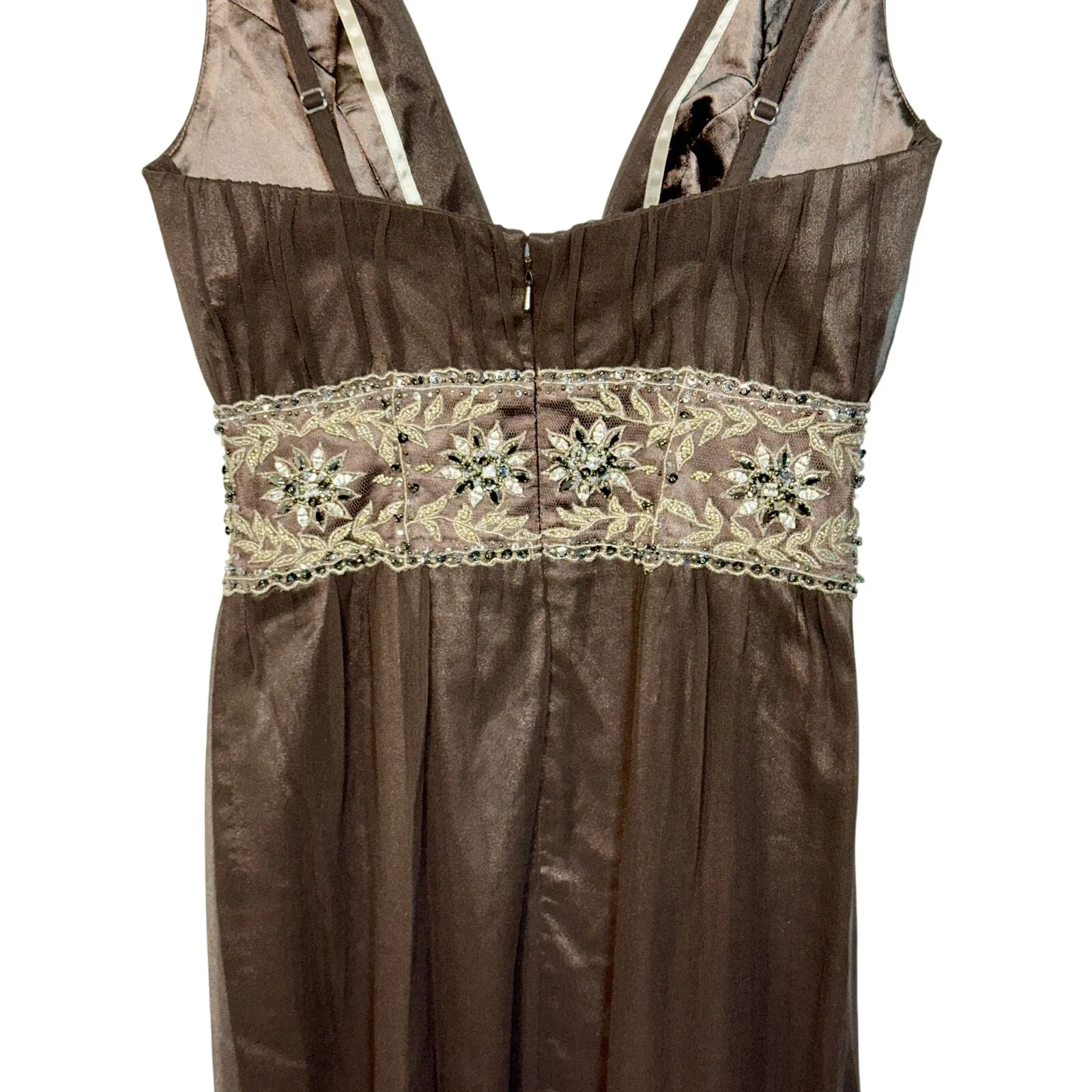 NWT Mandalay Brown Silk Beaded Sequin Maxi Long Gown Evening Formal Dress Size 8 - Image 7