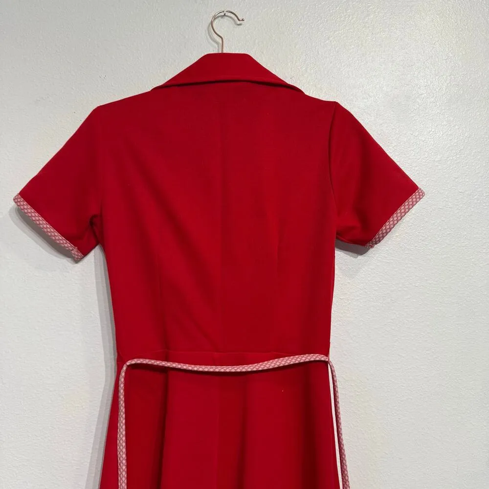 Cari Lu by Sherri Classics Red 70's Dagger Point Collar Midi Dress Sz 10 - Image 8