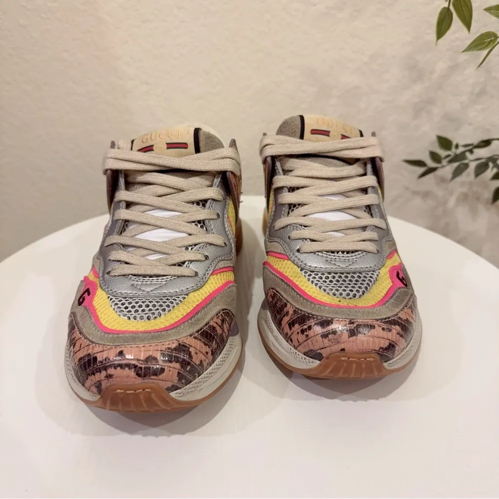 Authentic Gucci Ultrapace Pink Multi Leather Metallic Snake Print Sneaker 36.5 - Image 3