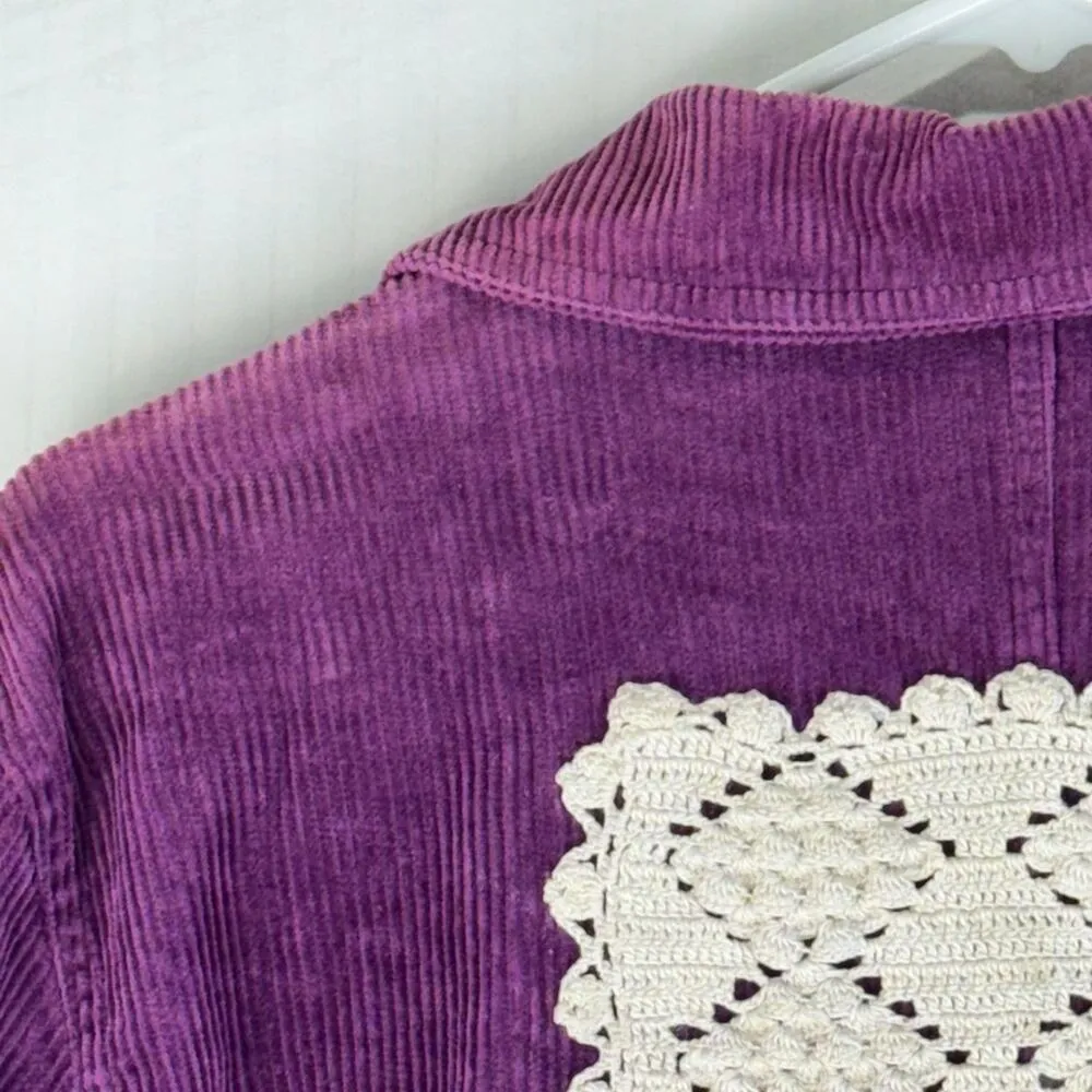 Jane Ashley Vintage Corduroy Jean Jacket Handmade Crocheting Women’s Size Small - Image 9
