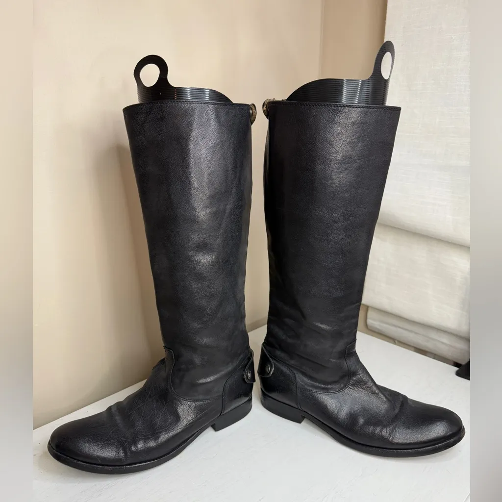 Frye Melissa Button Back Zip Blacker Leather Equestrian Riding Boots Size 10 - Image 12
