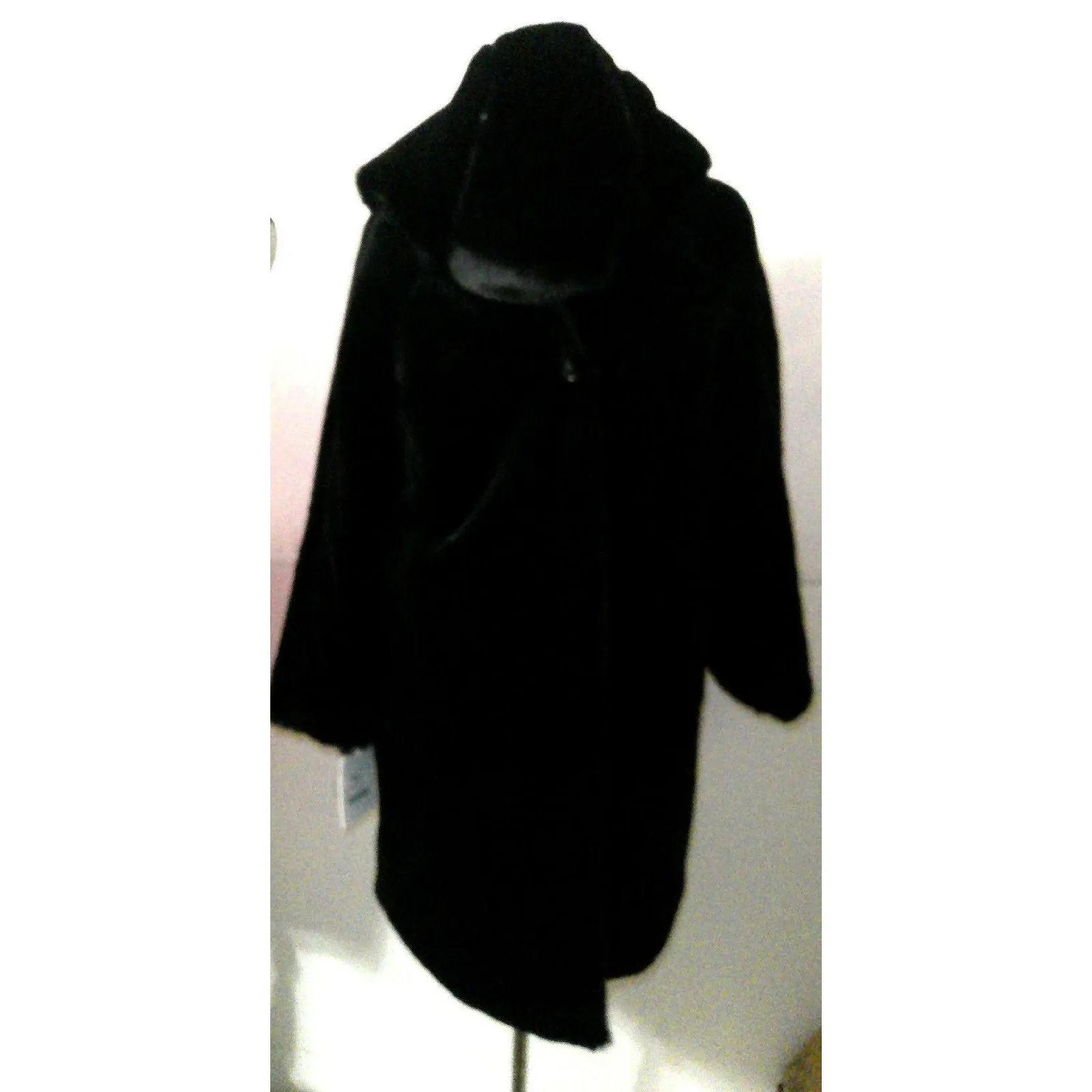 NWT $675 Jane Post S Womens Reversible Cocoon Coat Faux Fur Black Soft Warm Hood - Image 11