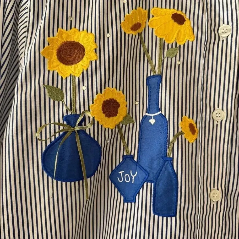 The Quacker Factory Women’s Embroidered Floral Striped Office M #2332 - Image 12