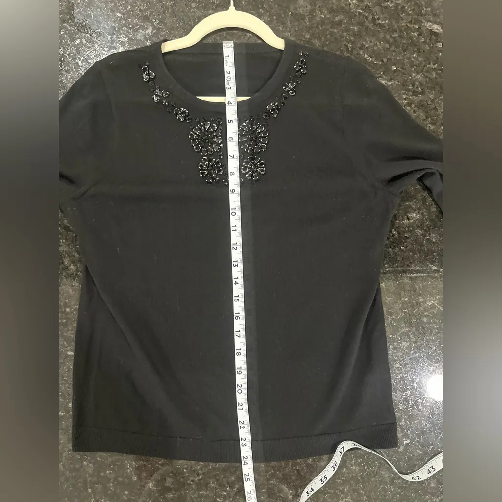 Talbots Black 100% Pure Merino Wool Black Sweater Gemstones 3/4 Sz Petite M - Image 5