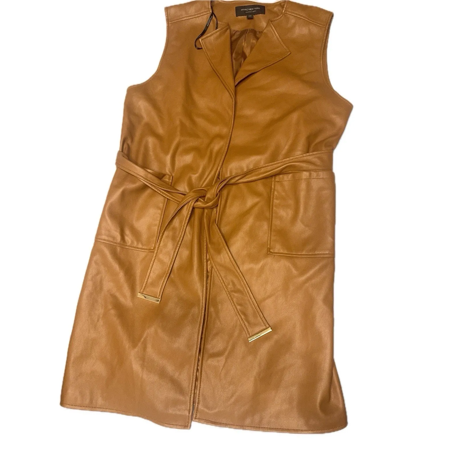 Marc‎ New York Andrew Marc Faux Leather Vest Dress Camel Brown Belted M NWT - Image 3