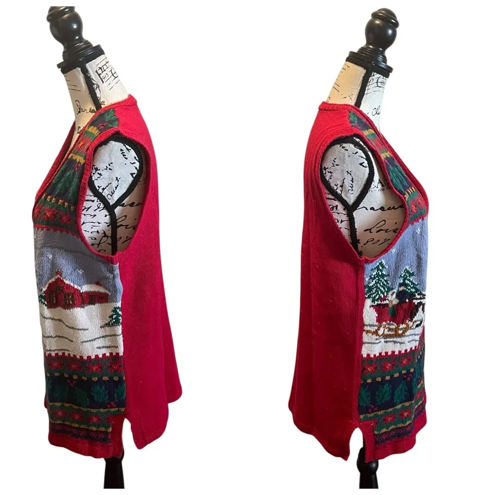 Talbots Christmas Sweater Knit Vest Red Green Size Medium Winter Holiday Novelty - Image 3