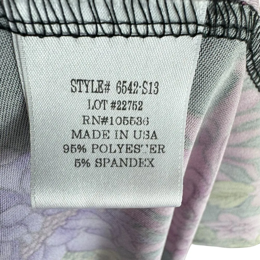 Slinky Brand Colorful Bright Floral 3/4 Sleeve Faux Wrap Jersey Knit Dress Sz M - Image 5