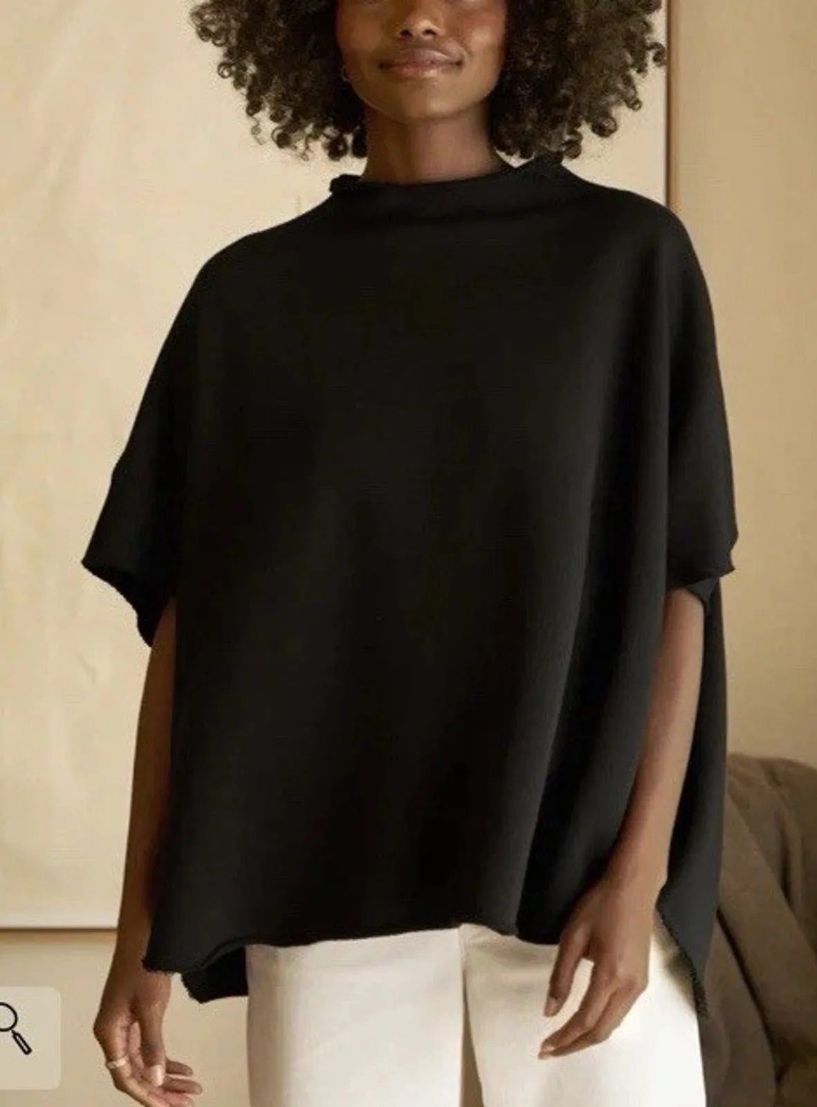 Frank & Eileen Audrey Funnel Neck Capelet Triple Fleece One Size Black NEW $219 - Image 1