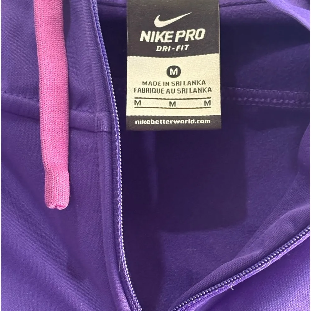 Women’s purple Nike Pro Fit hoodie, quarter zip, long sleeve activewear, Medium - Image 4