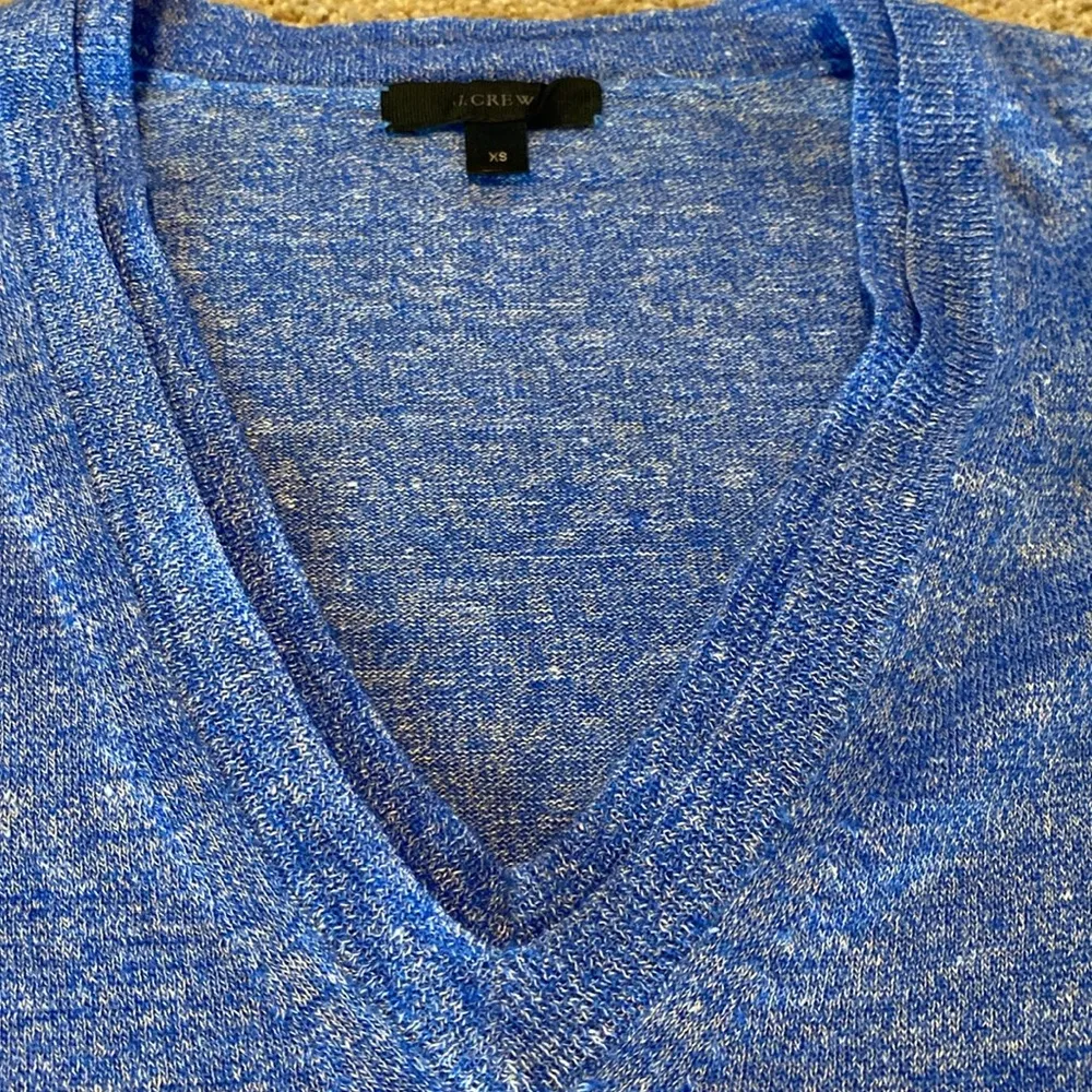 J Crew Linen Merino Wool Blend Double V Neck L/S Lightweight Sweater Blue XS - Image 3
