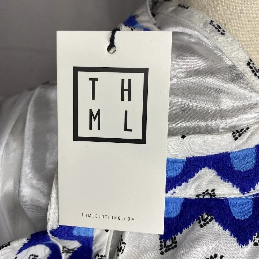 NWT THML Sundress Embroidered White Blue Sleeveless Size XS Lined Tassels - Image 9