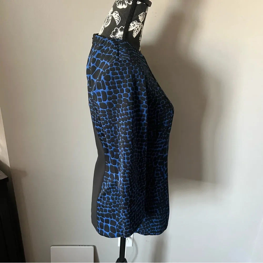Shoshanna Blouse Shirt Top Womens Size 2 long sleeve blue leopard print EUC - Image 6