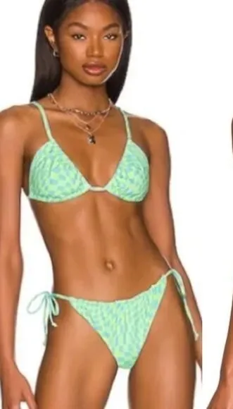 New! Set! It’s Now Cool x Free People checkered wave lime green bikini set, S Blue - Image 1