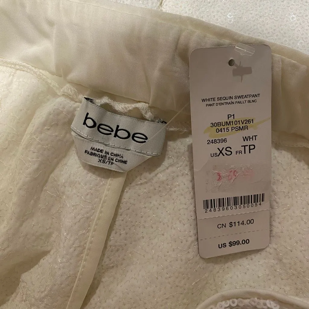 NEW Bebe Sequin Joggers in White Extra Small - Image 5