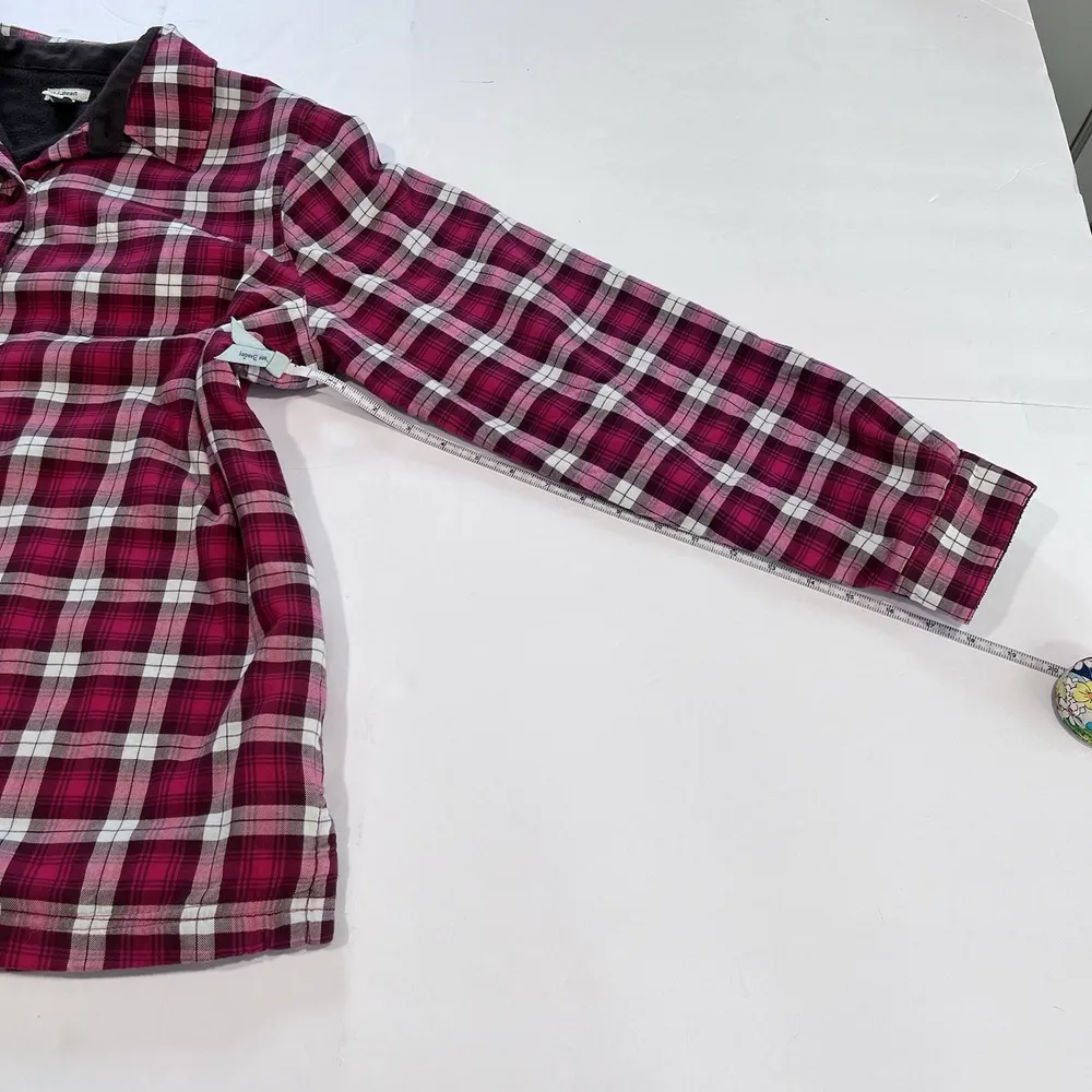LL Bean Pink Plaid Fleece Lined‎ Flannel Shirt Jacket Shacket Size LARGE - Image 7