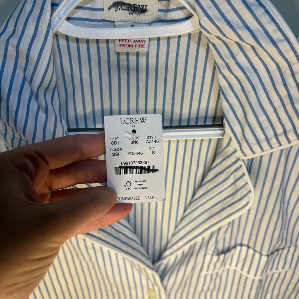 J. Crew Factory Blue White Stripe Pajama Top Pocket Button Down Collared Small - Image 4