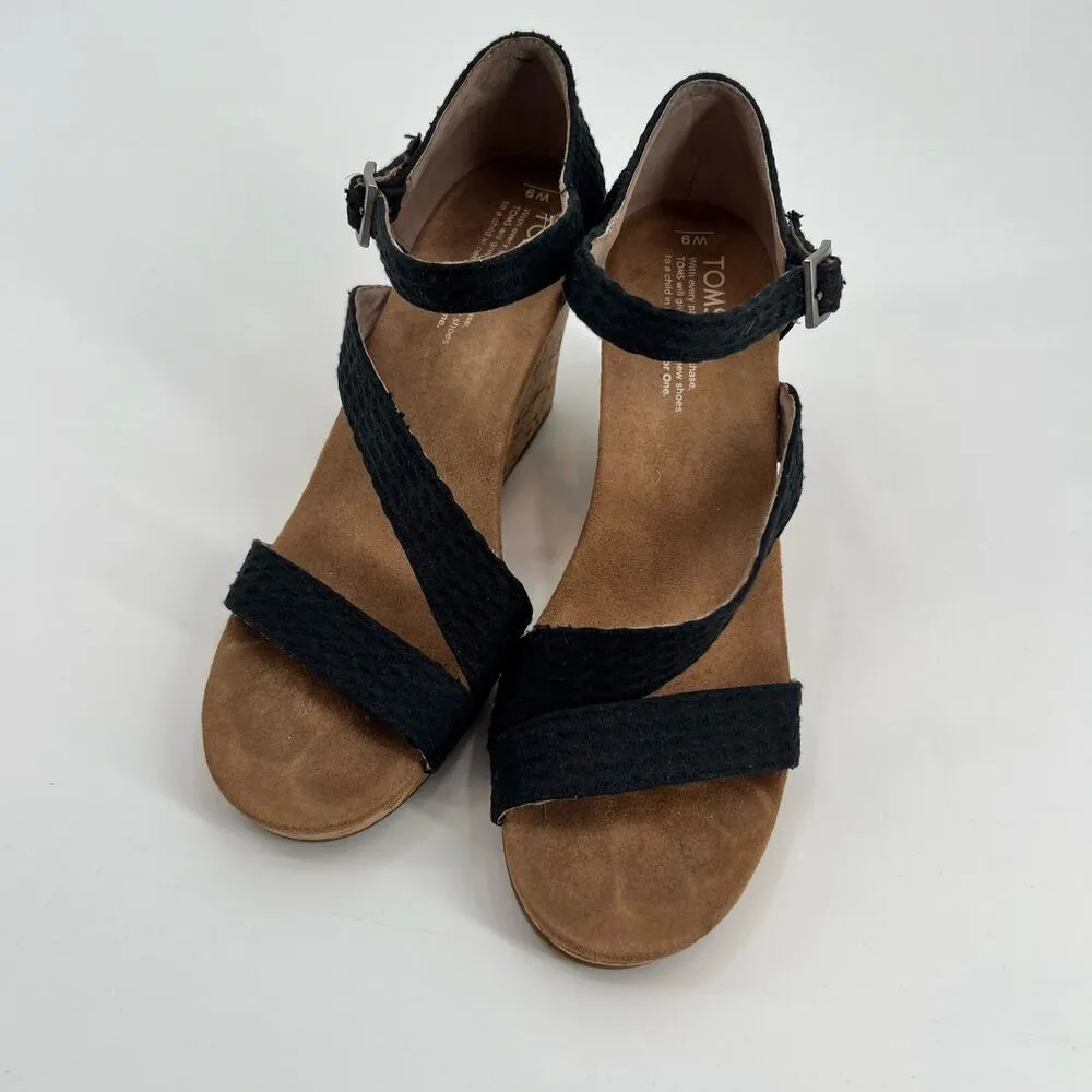 Tom’s Sienna Women's size 9 Criss Cross Espadrille Wedge buckle Sandals canvas - Image 6