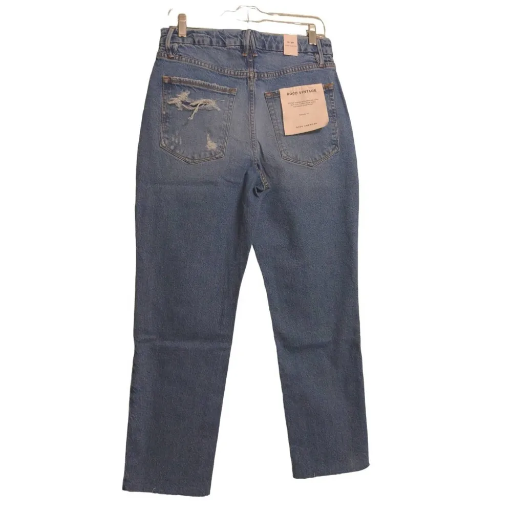 Good American Good Vintage Frayed Hem Straight Leg Jeans Blue High Rise 8 New - Image 6