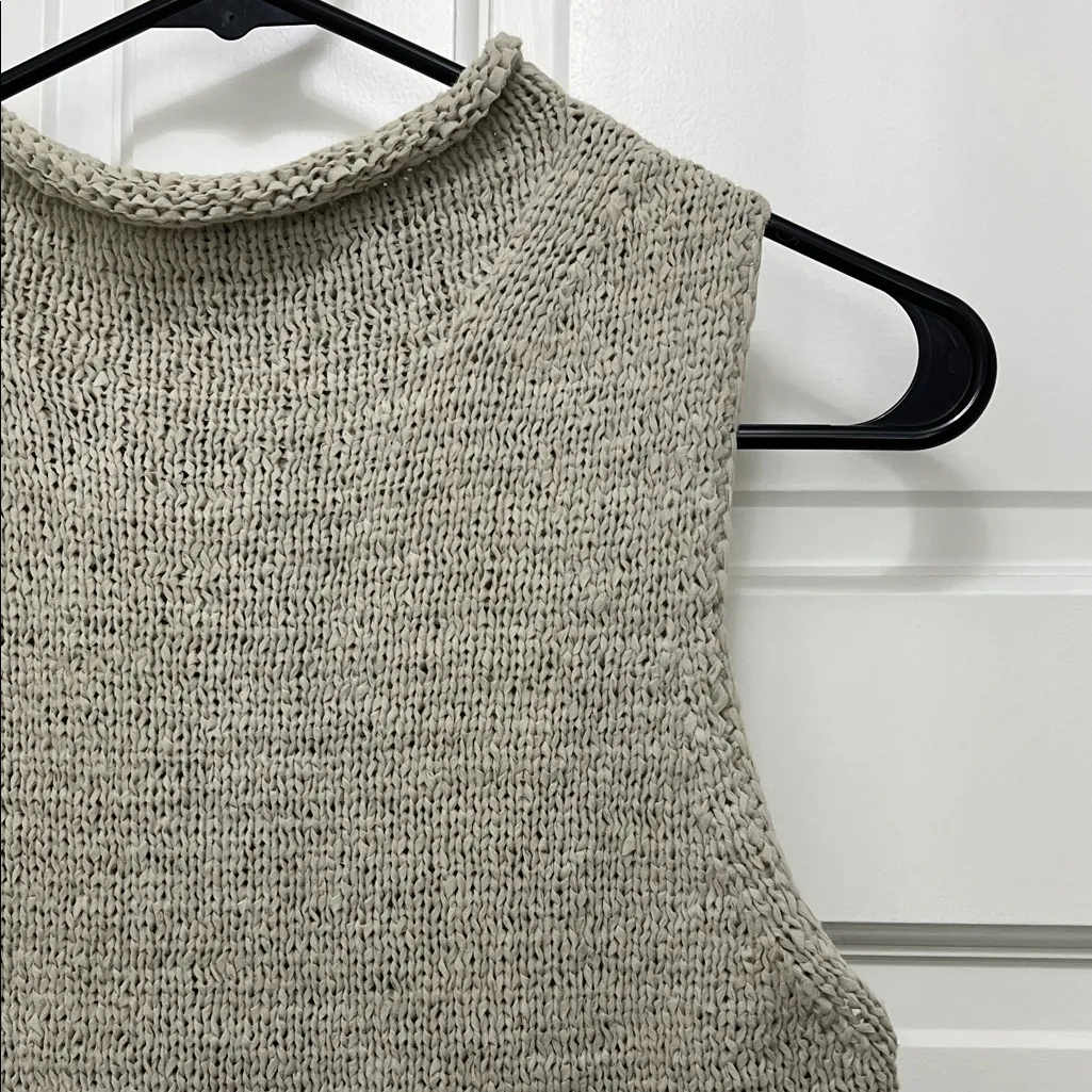 Anthropologie Textured Chunky Knit Tank Top w/ Rolled Trim in Oatmeal - Size Med - Image 3