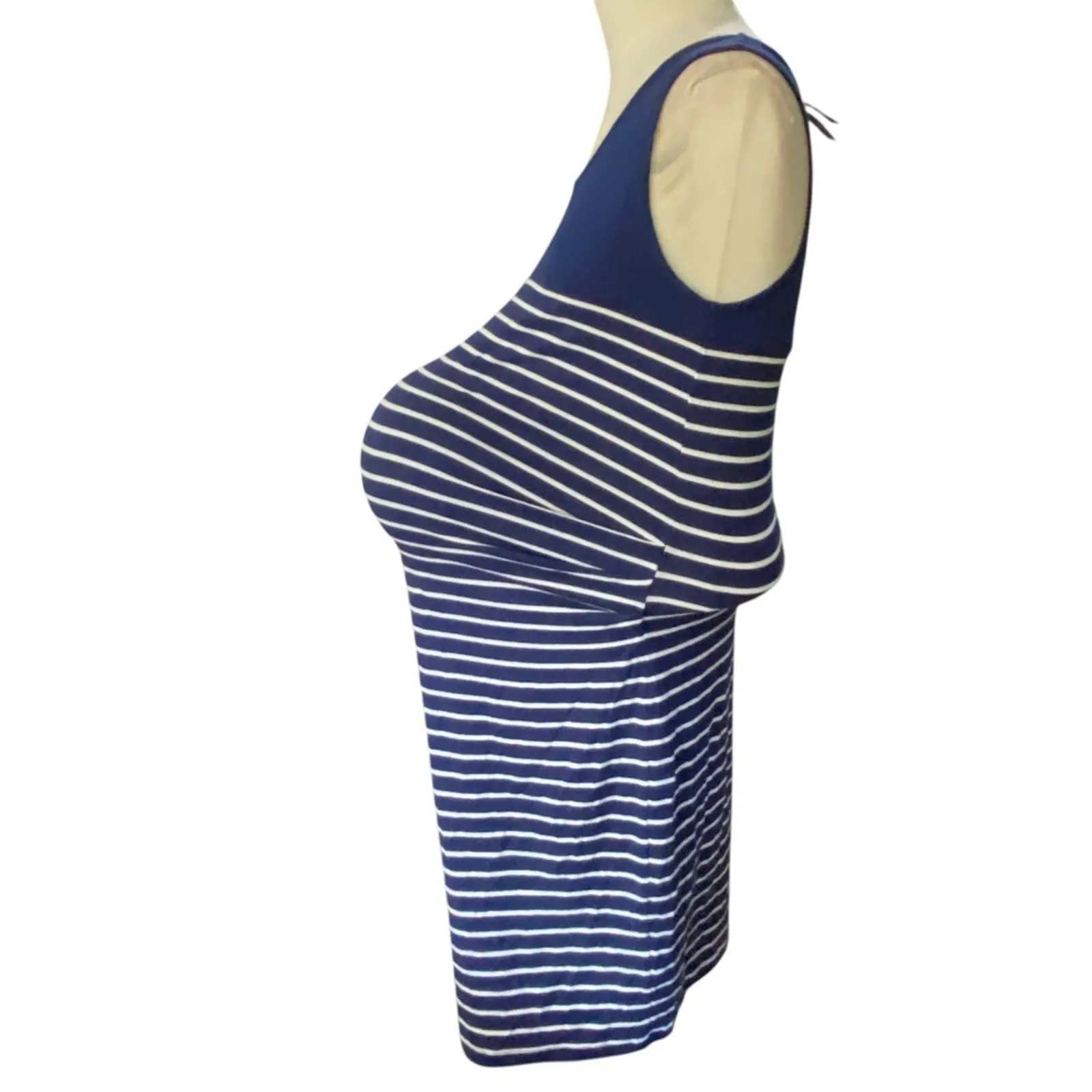 Seraphine Navy & White Striped MATERNITY Scoop neck bodycon Midi Dress Size 6 Blue - Image 4